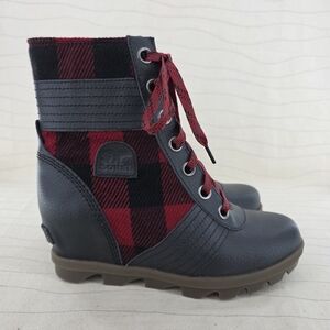 Sorel Youth Girls Lexie Wedge Buffalo Plaid Ankle Booties Boots NY1932-010 Sz 4